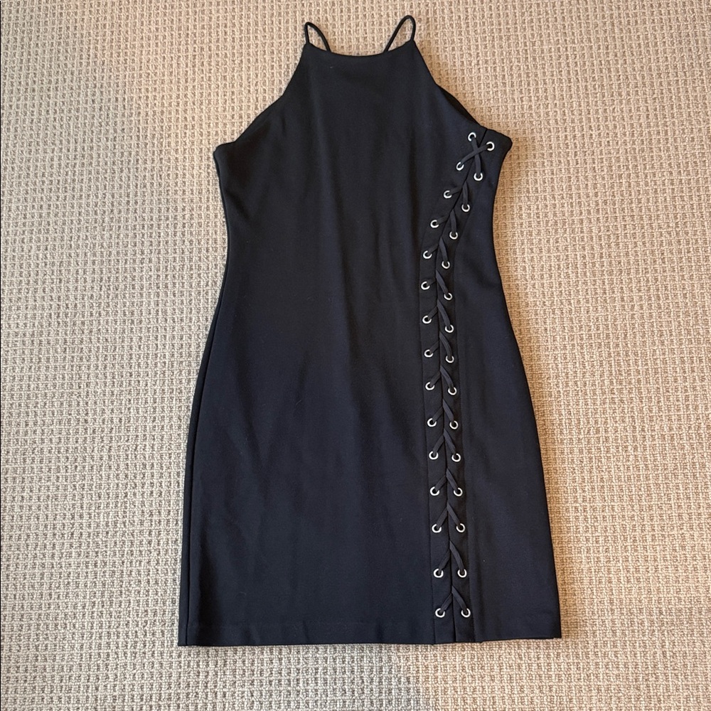 Parker Black Halter Lace-Up Side Mini Dress